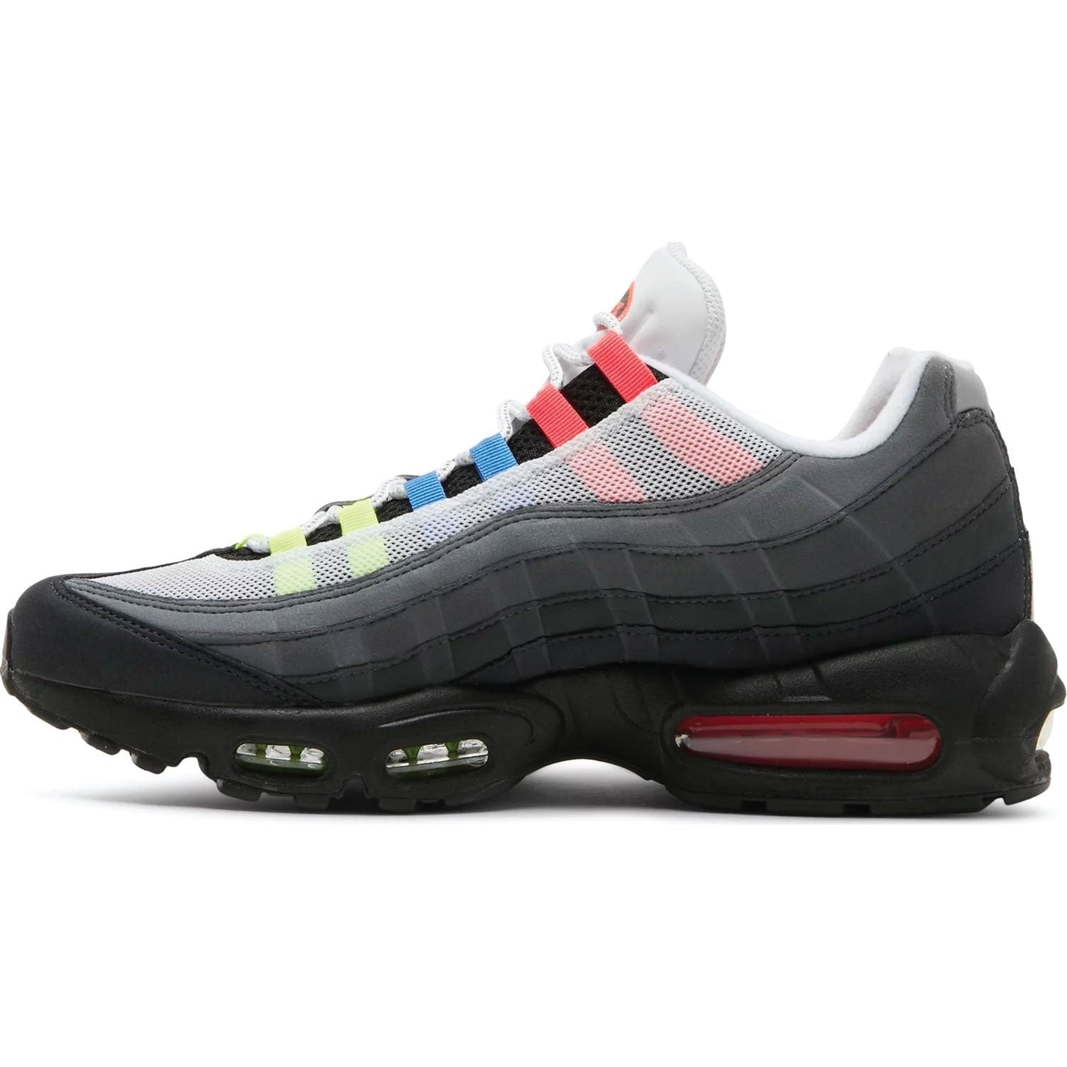 Nike Air Max 95 'Greedy 3.0' multi-color gradient sneakers with visible Air cushioning, available at Shoe Xport.